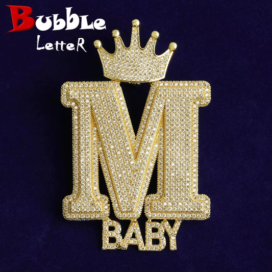 Bubble Letter Iced Out Custom Name Necklace Pendant for Men Real Gold Plated 5A Cubic Zirconia Hip Hop Jewelry