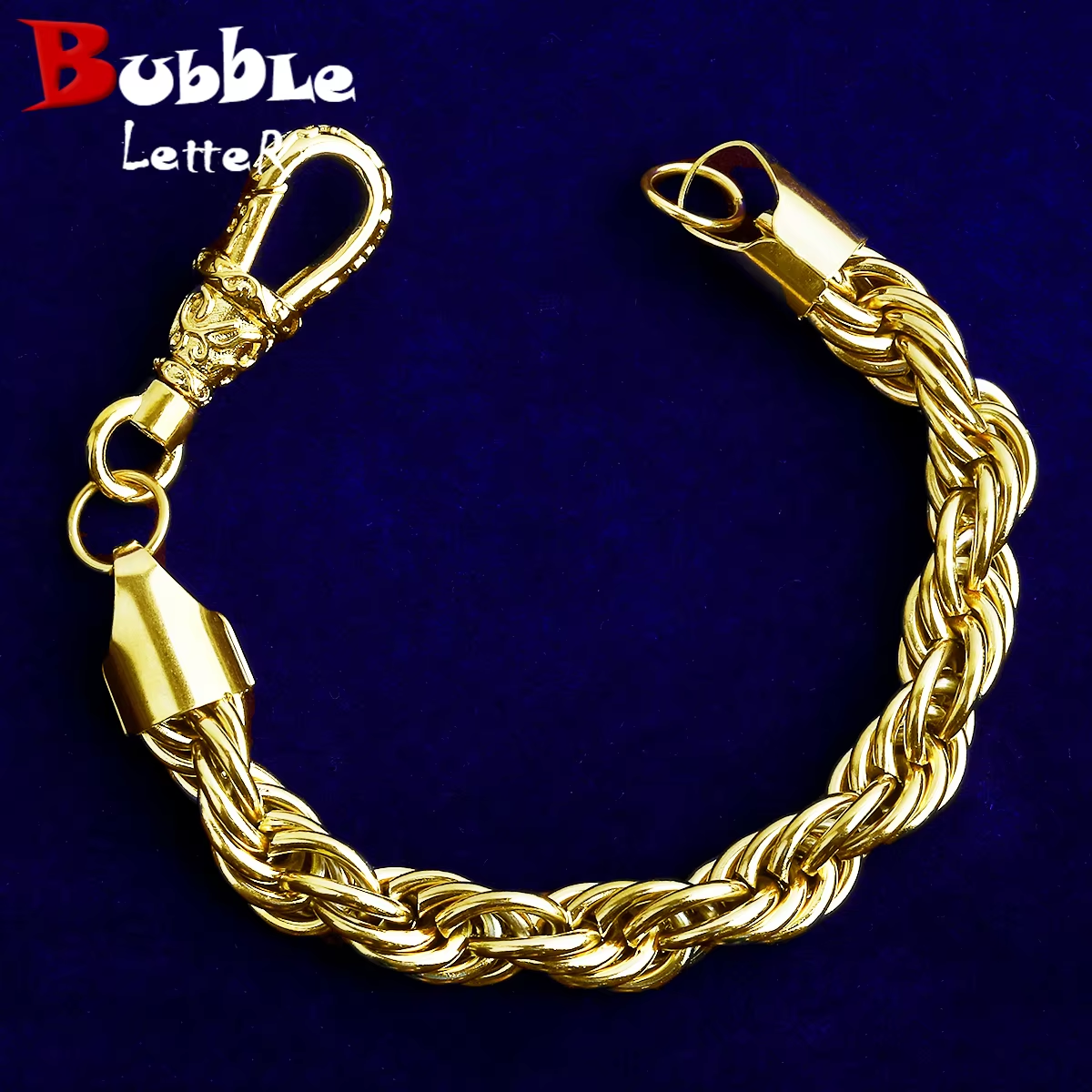 Bubble Letter 10mm Stainless Steel Rope Bracelet for Men PVD Plated Hip Hop Jewelry