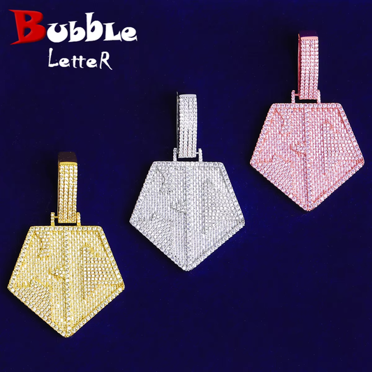Bubble Letter Iced Out Name KC Necklace Pendant for Men Prong Setting 5A Cubic Zirconia Hip Hop Jewelry