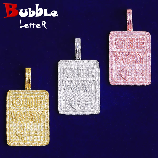 Bubble Letter Iced Out One Way Tag Necklace Pendant for Men Prong Setting 5A Cubic Zirconia Hip Hop Jewelry