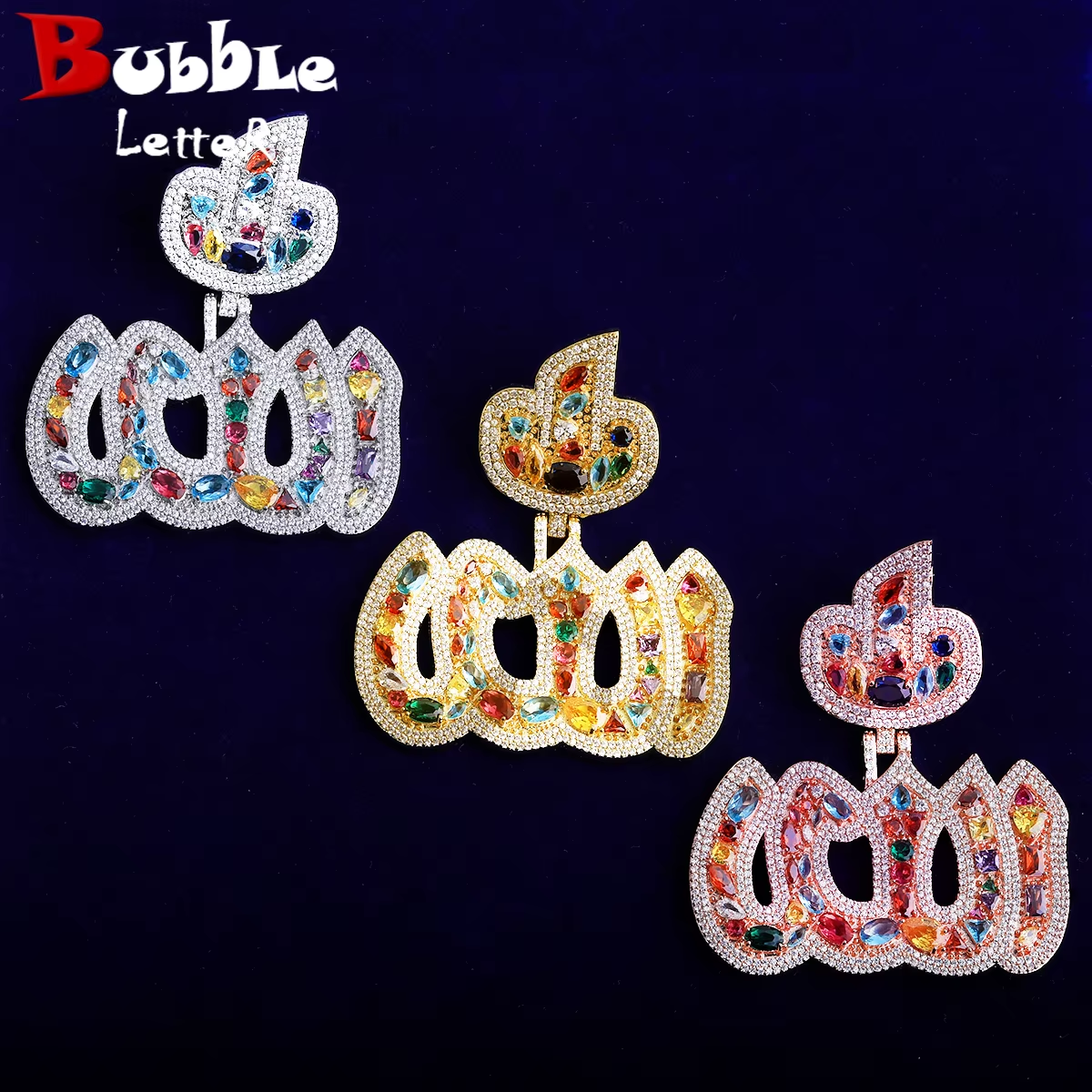 Bubble Letter Iced Out Colorful Allah Necklace Pendant for Men 5A Copper Cubic Zirconia Hip Hop Jewelry