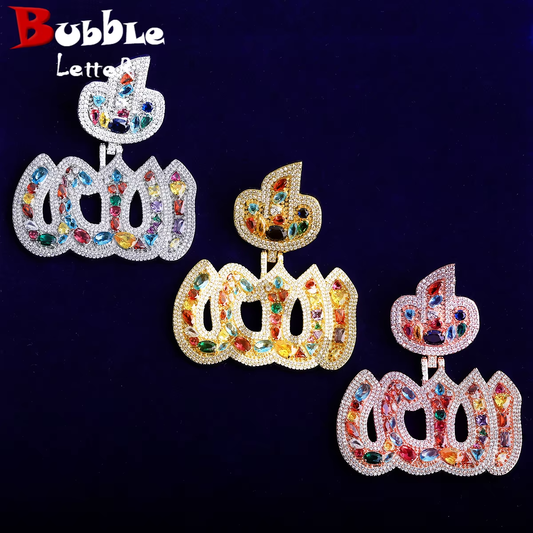 Bubble Letter Iced Out Colorful Allah Necklace Pendant for Men 5A Copper Cubic Zirconia Hip Hop Jewelry