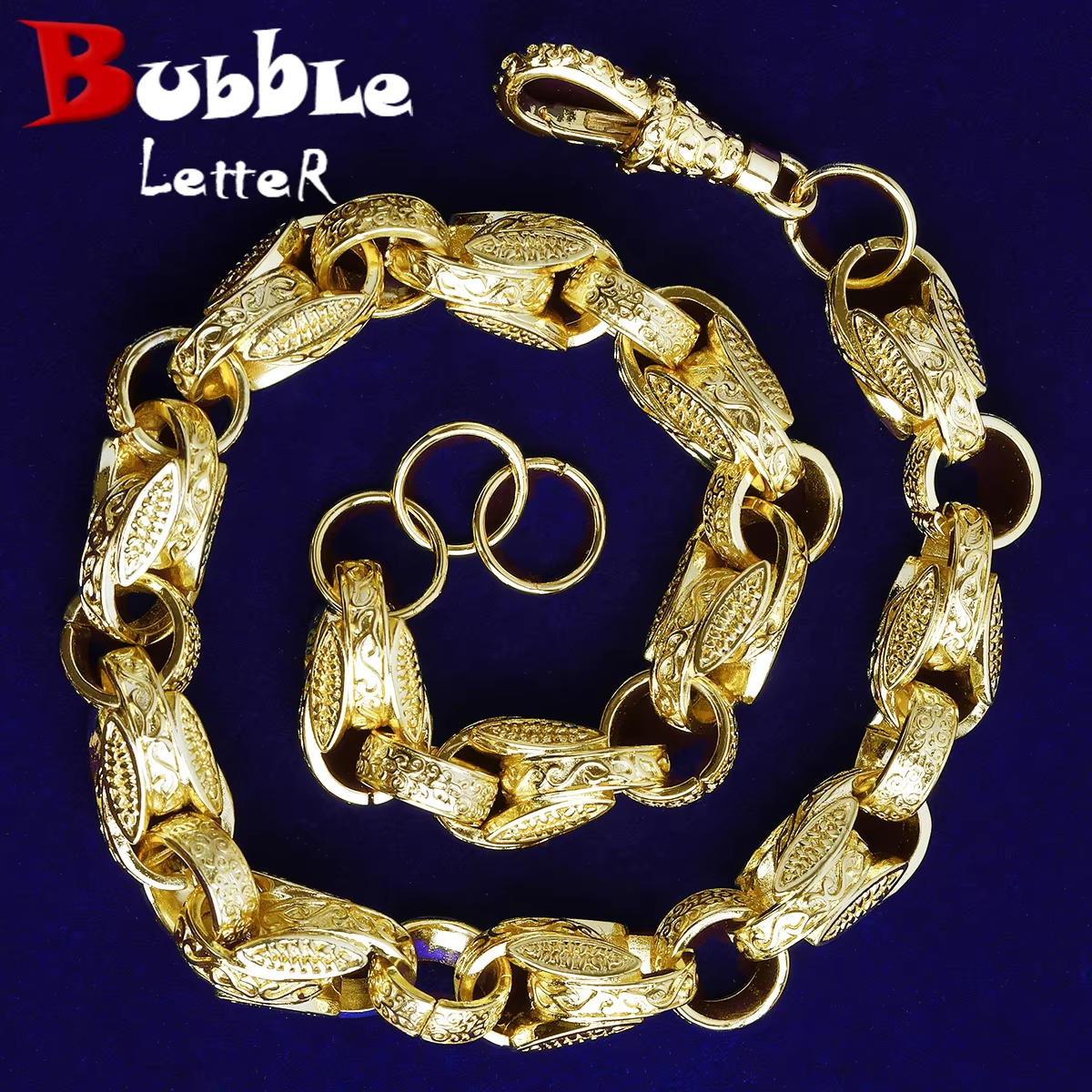 Bubble Letter Tulip Ring Chain for Men Necklace Choker 5A Cubic Zirconia Gold Plated Hip Hop Jewelry