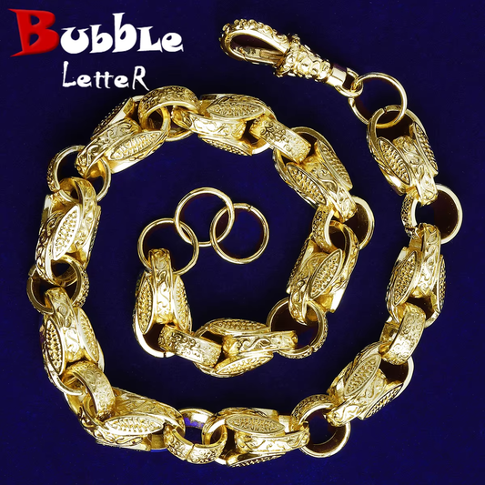 Bubble Letter Tulip Ring Chain for Men Necklace Choker 5A Cubic Zirconia Gold Plated Hip Hop Jewelry