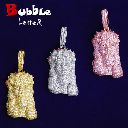 Bubble Letter Iced Out Jesus Necklace Pendant for Men Real Gold Plated 5A Cubic Zirconia Hip Hop Jewelry
