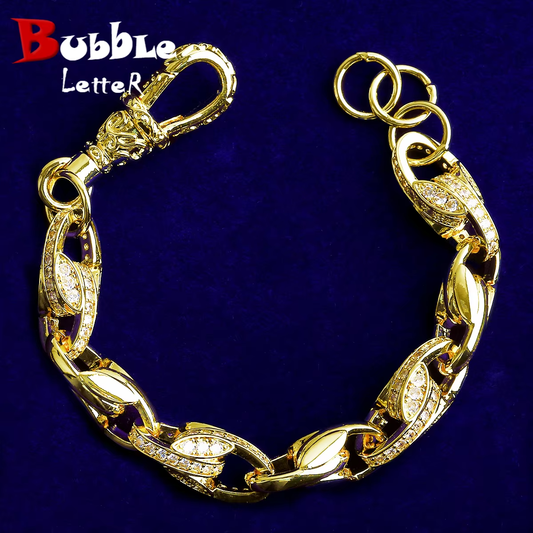 Bubble Letter Iced Out Tulip Bracelet for Men 5A Cubic Zirconia Gold Plated Hip Hop Jewelry
