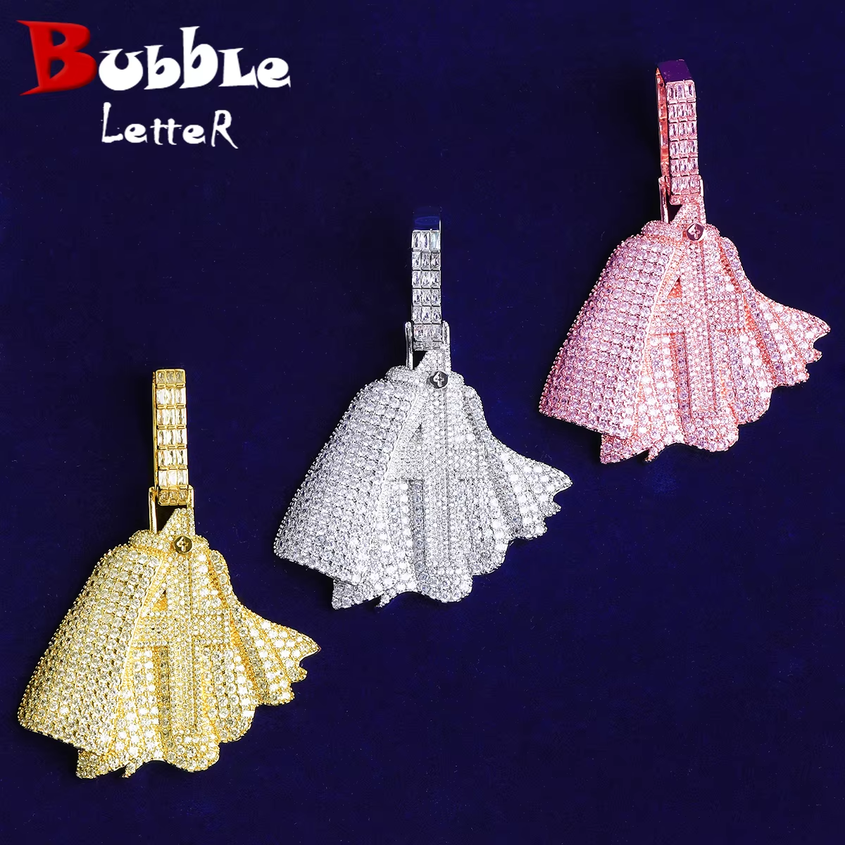 Bubble Letter Iced Out Holleween Number 4 Necklace Pendant for Men 5A Cubic Zirconia Gold Plated Hip Hop Jewelry