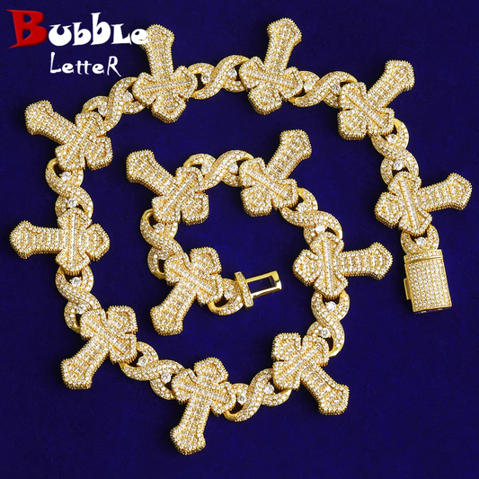 Bubble Letter Iced Out Cross Infinity Chain for Men Necklace Choker 5A Cubic Zirconia Hip Hop Jewelry