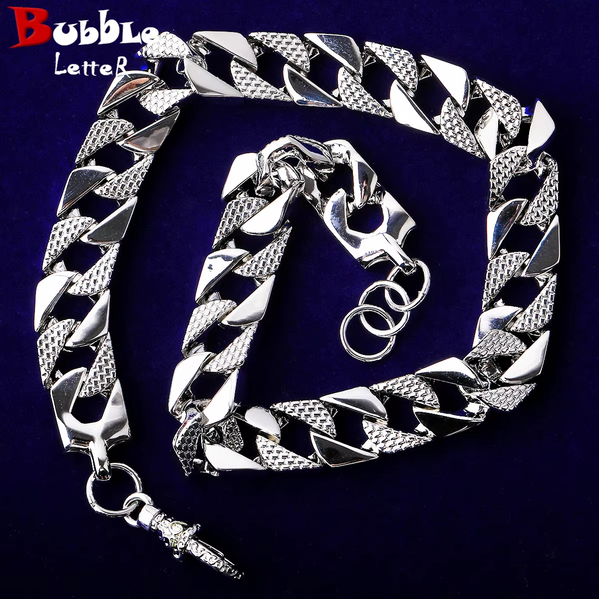 Bubble Letter 15mm Semi Patterned Cuban Link Belcher Chain Men Necklace Choker Real Copper Gold Plated Hip Hop Jewelry Alber Clasp