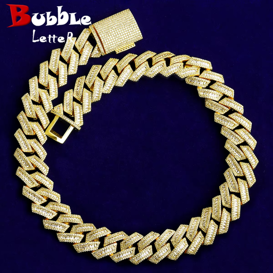 Bubble Letter Iced Out Cuban Link Chain Men Necklace Choker 5A Prong Setting Cubic Zirconia Copper Gold Plated Hip Hop Jewelry