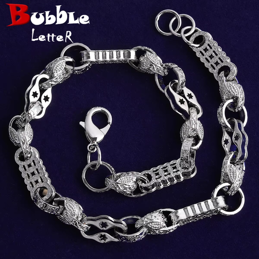 Bubble Letter Iced Out Star Bar Tulip Link Necklace Choker for Men Real Gold Plated Cubic Zirconia Hip Hop Jewelry