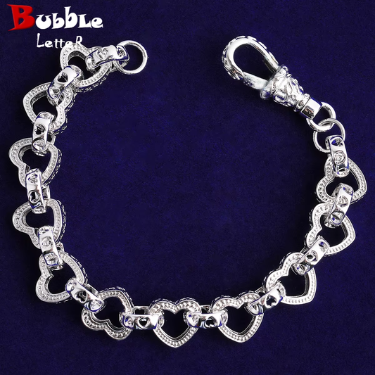 Bubble Letter Heart Bracelet for Men Real Gold Plated 5A Cubic Zirconia Hip Hop Jewelry Albert Clasp