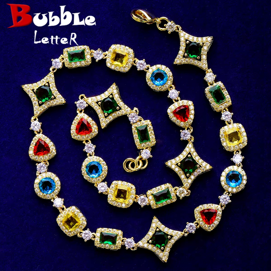 Bubble Letter Iced Out Square Dot Heart Rectangle Shape Link Chain for Men 5A Cubic Zirconia Hip Hop Jewelry