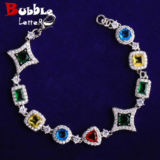 Bubble Letter Iced Out Square Dot Heart Rectangle Shape Link Bracelet for Men 5A Cubic Zirconia Hip Hop Jewelry