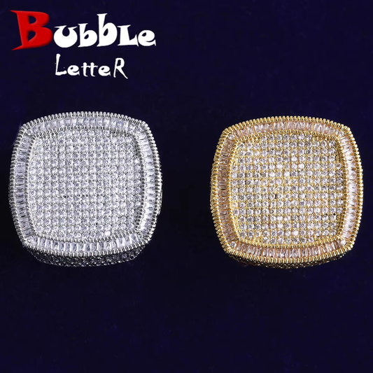 Bubble Letter Iced Out Ring for Men Real Gold Plated Cubic Zirconia Hip Hop Jewelry