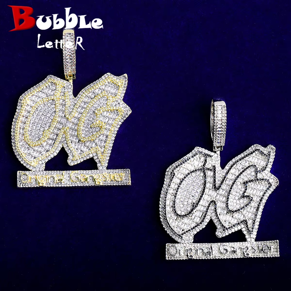 Bubble Letter Iced Out Original Gangster Necklace Pendant for Men 5A Cubic Zirconia Gold Plated Hip Hop Jewelry