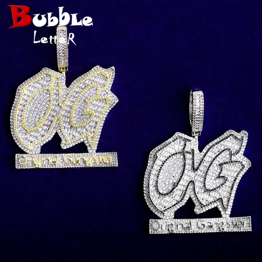 Bubble Letter Iced Out Original Gangster Necklace Pendant for Men 5A Cubic Zirconia Gold Plated Hip Hop Jewelry