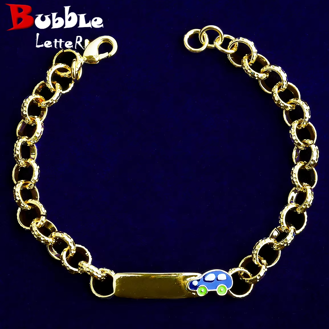 Bubble Letter Belcher Car Bracelet for Men Gold Plated Hip Hop Jewelry