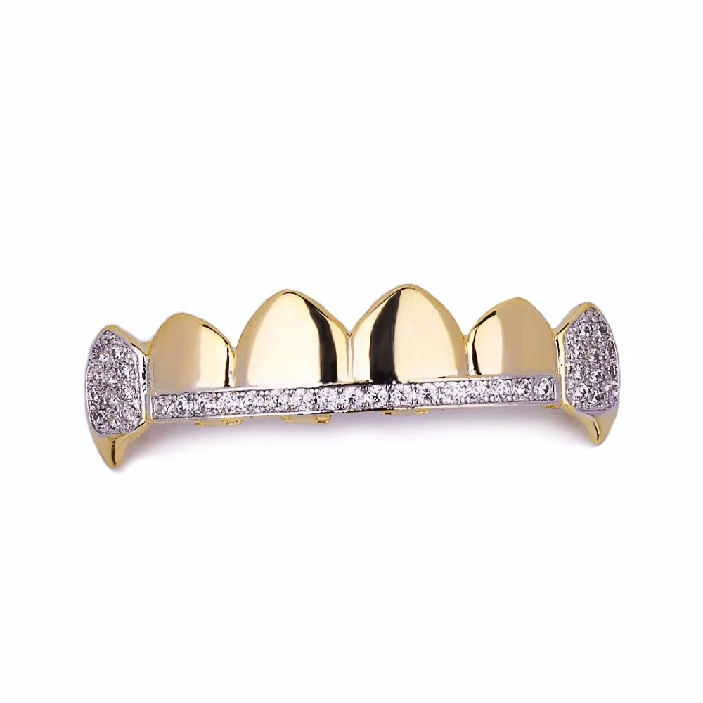 Bubble Letter Hip Hop Grillz Teeth Iced Zircon Fang Mouth teeth Caps Top & Bottom Tooth Set Men Women Vampire Fashion Jewelry