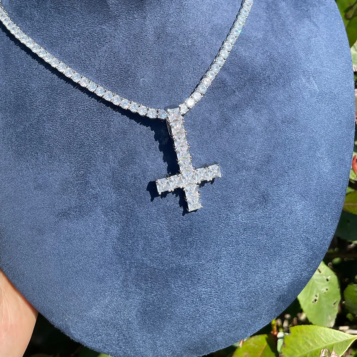 Bubble Letter Cross Pendant Necklace Hip Hop Jewelry for Women AAAAA Cubic Zirconia