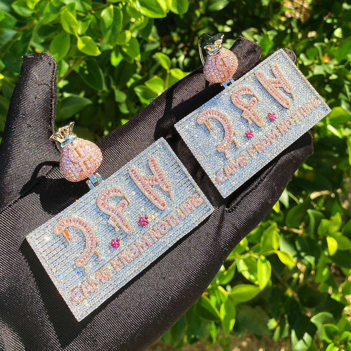Bubble Letter Iced Out Game From Nothing Necklace Pendant for Men 5A Copper Cubic Zirconia Hip Hop Jewelry