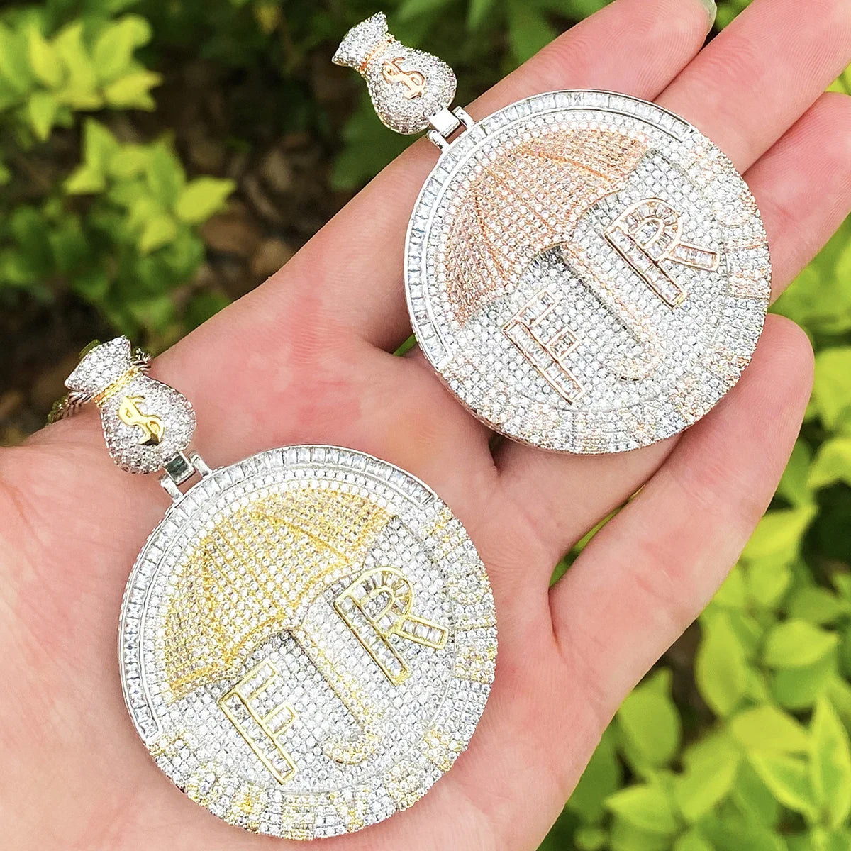 Bubble Letter Iced Out Forever Rich Umbrella ecklace Pendant for Women Real Gold Plated 5A Cubic Zirconia Hip Hop Jewelry