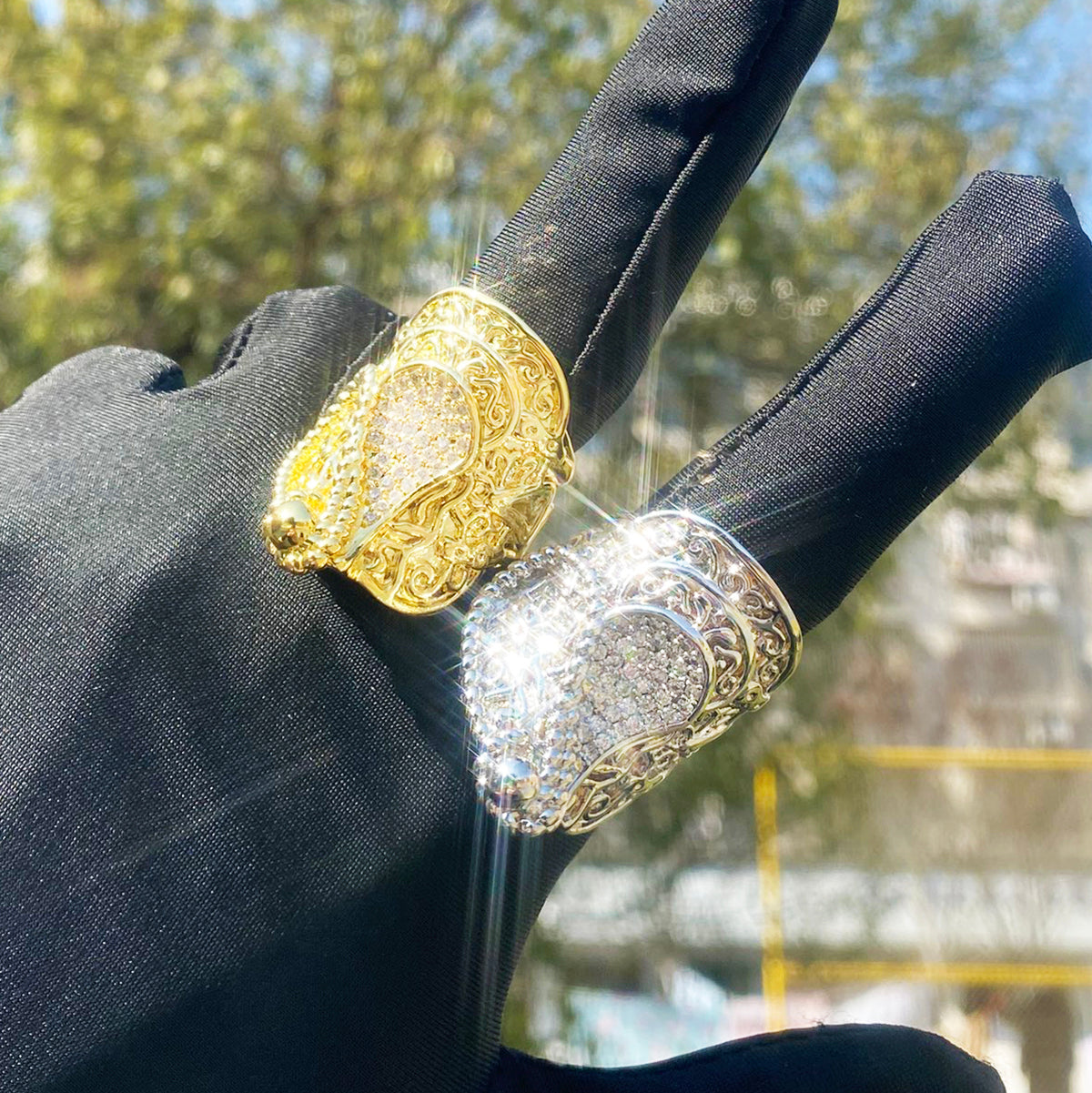 Bubble Letter Iced Out Saddle Ring for Men Real Gold Plated Copper Cubic Zirconia Hip Hop Jewelry