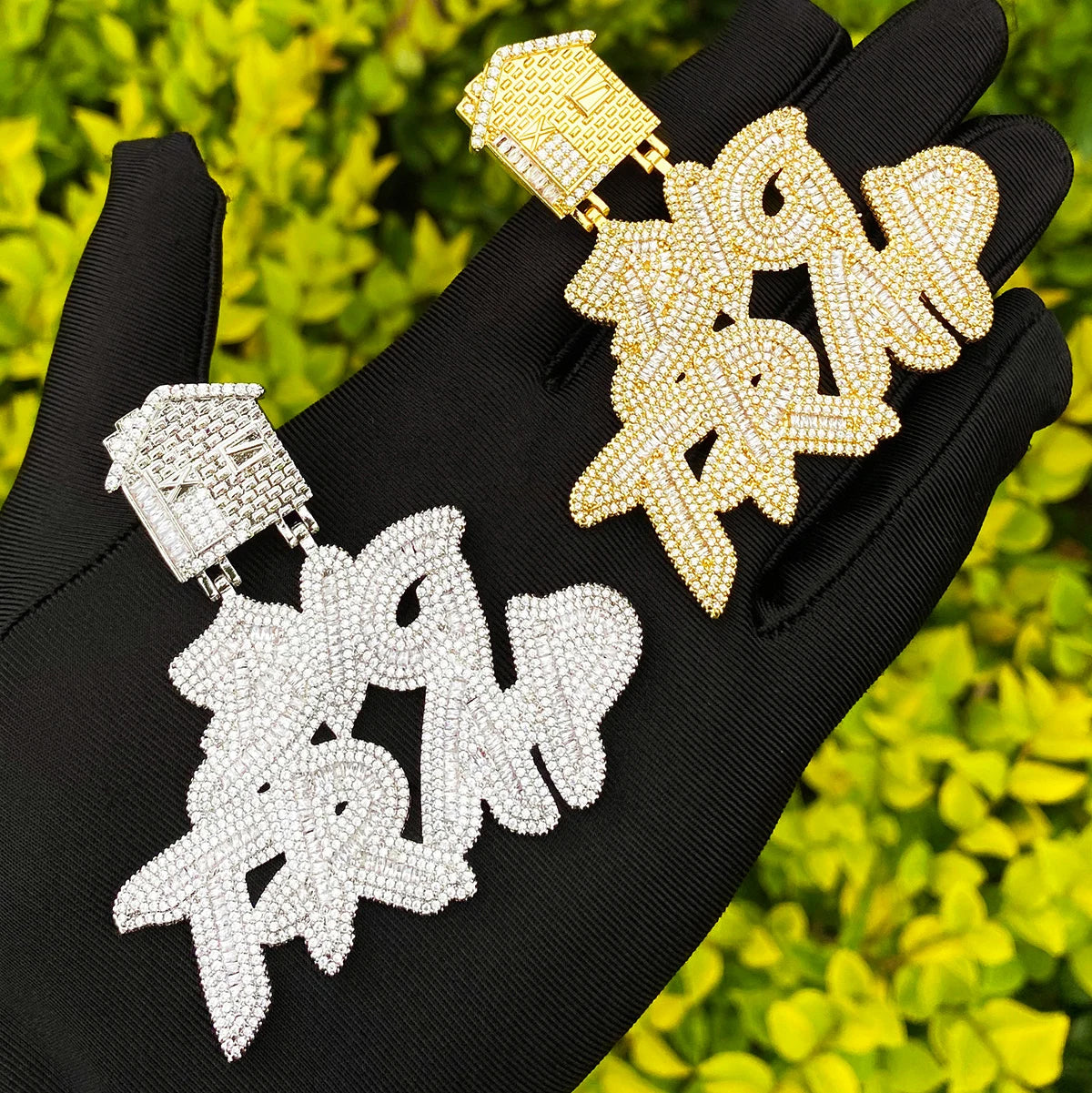 Bubble Letter Iced Out Big Trap House Bail Necklace Pendant for Men Real Gold Plated 5A Cubic Zirconia Hip Hop Jewelry