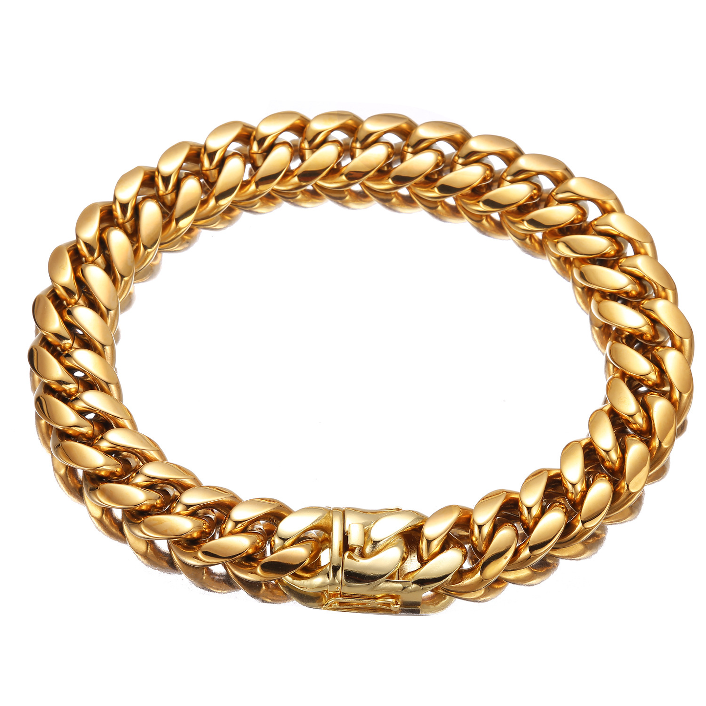 Bubble Letter Stainless Steel Miami Cuban Link Chain for Men Necklace Choker PVD Plating Real Gold Plated Lobster Clasp Jewelry