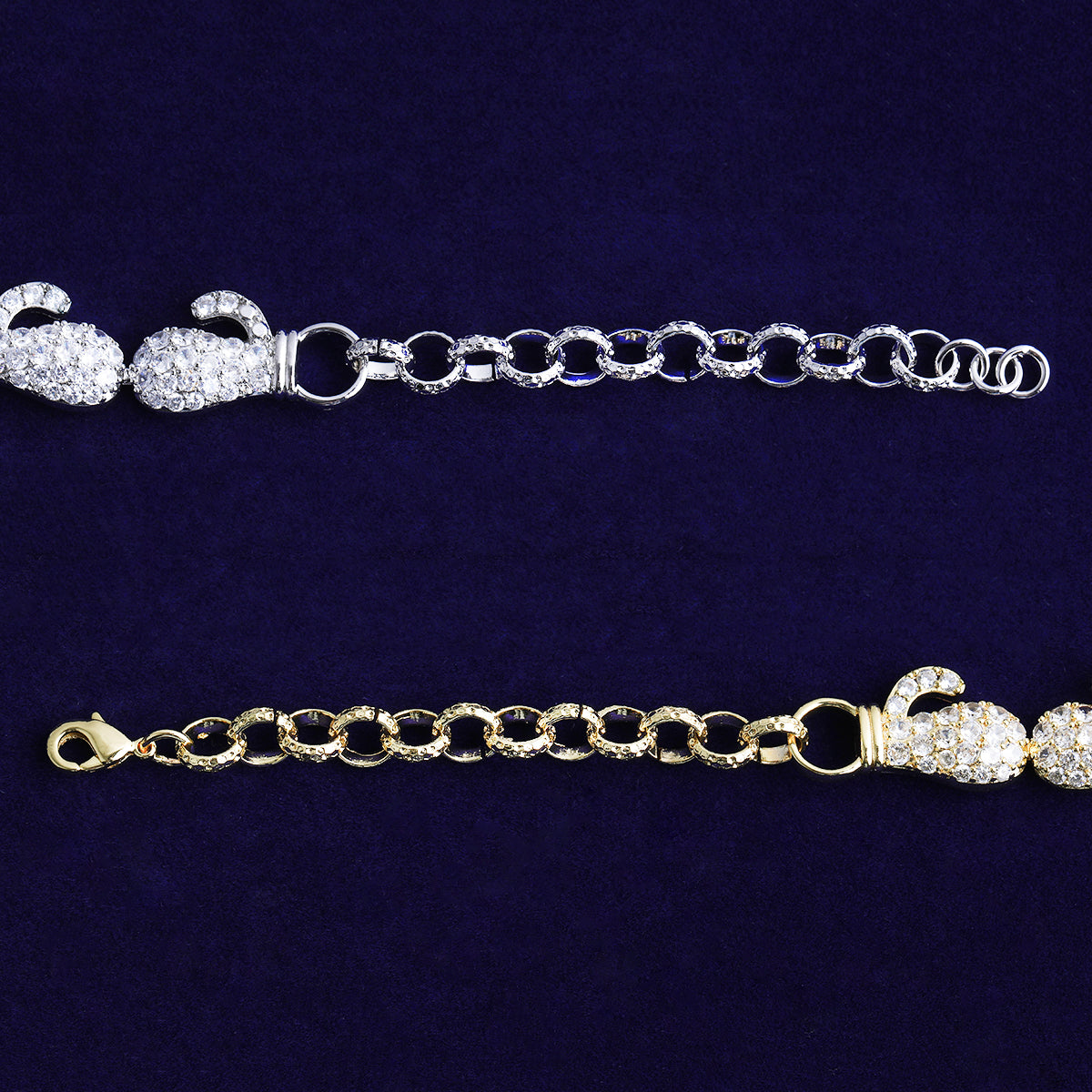 Bubble Letter Belcher Link Ice Boxing Gloves Bracelet for Women Real Gold Plated Hip Hop Jewelry