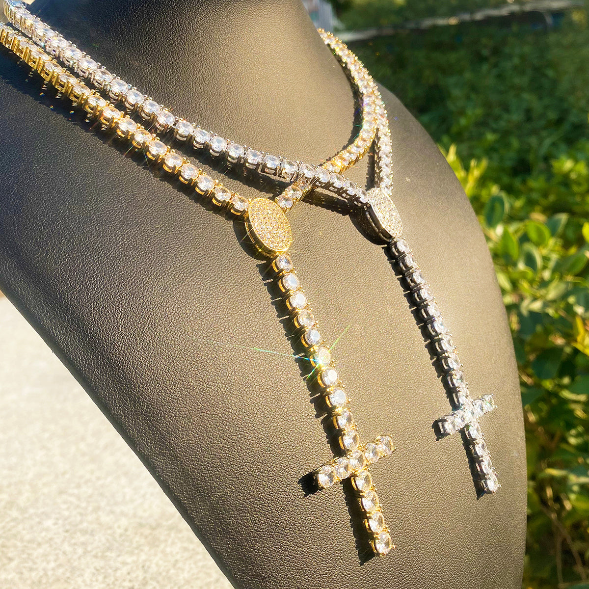 Bubble Letter Tennis chain Necklace Choker Cross Drip for Men 5A Prong Setting Cubic Zirconia Copper Gold Plated Hip Hop Jewelry