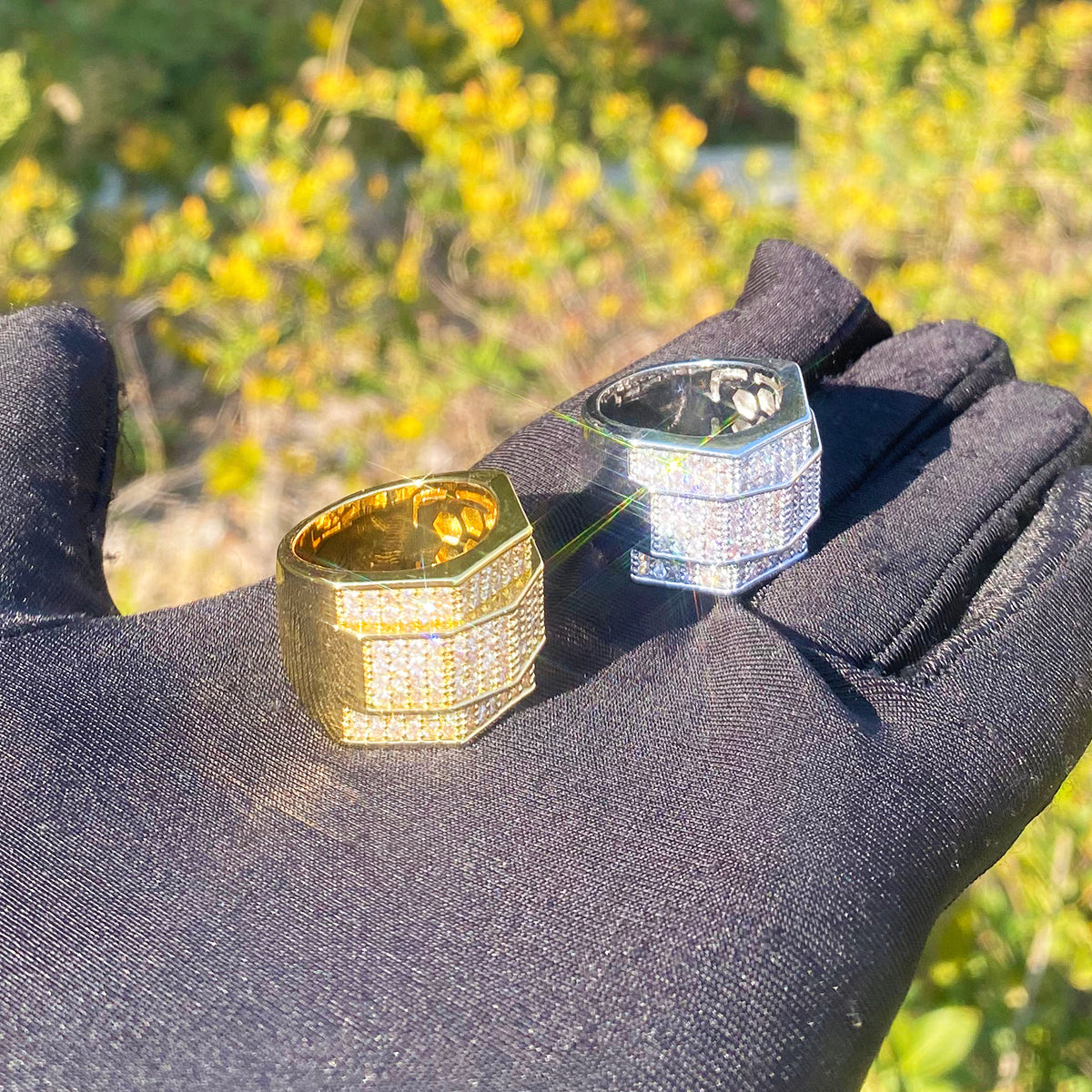 Bubble Letter Iced Out Men Ring for Men 5A Cubic Zirconia Real Gold Plated Hip Hop Jewelry