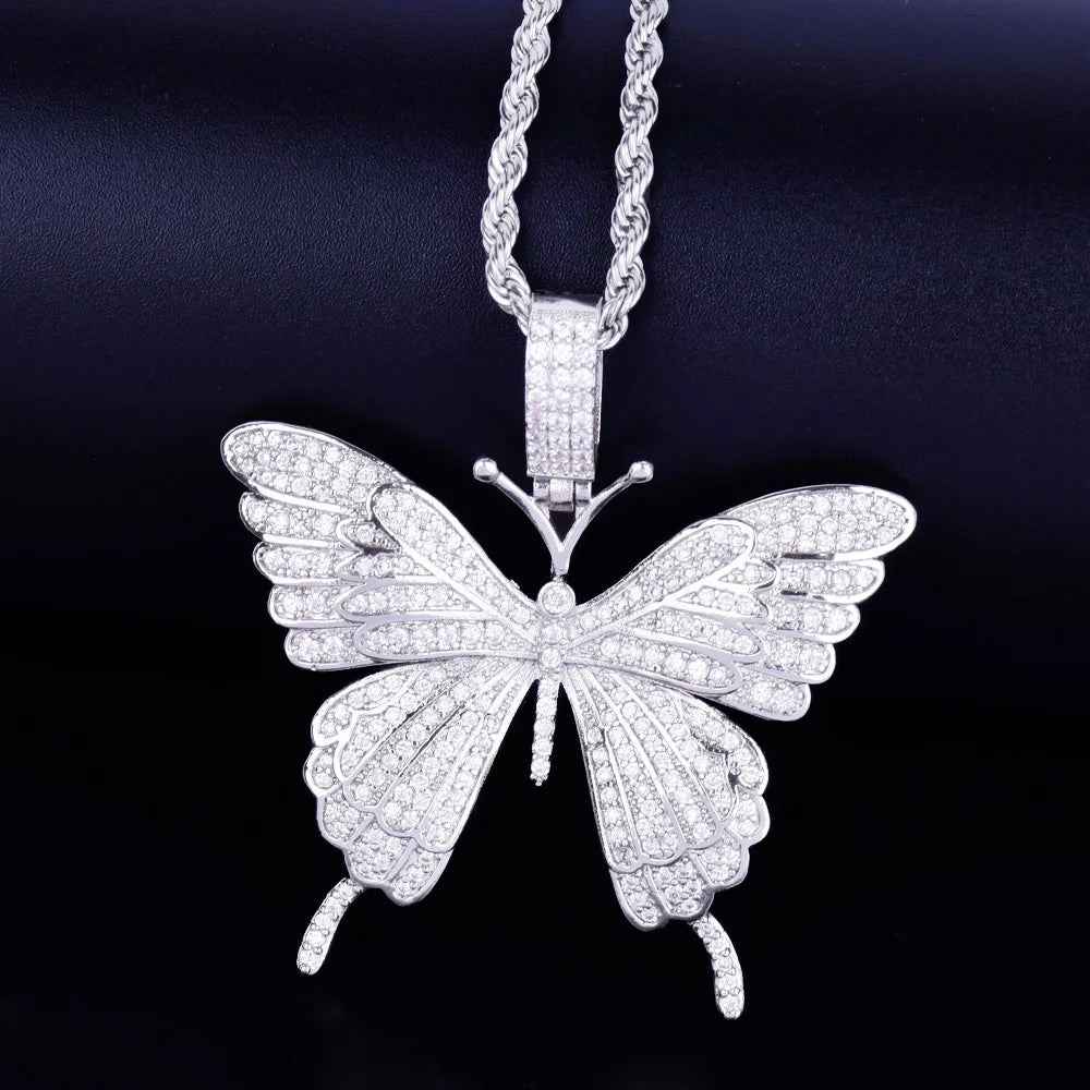 Bubble Letter Animal Butterfly Necklace & Pendant Iced Out Gold Color AAA Cubic Zircon Men's Women Hip Hop Rock Jewelry