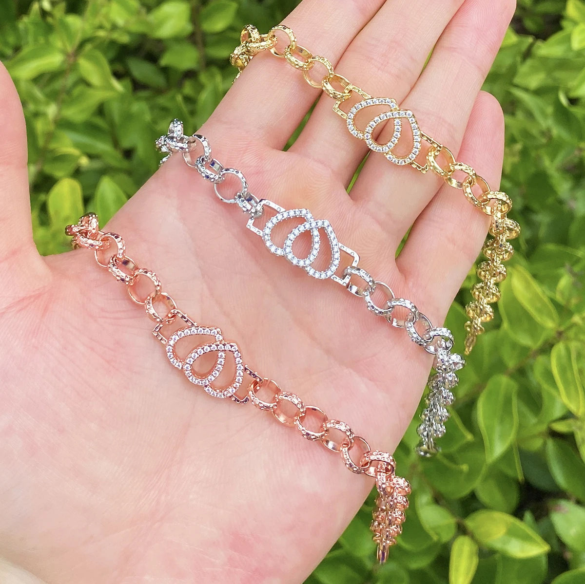 Bubble Letter Belcher Link Two Hearts Bracelet for Women Real Gold Plated Hip Hop Jewelry
