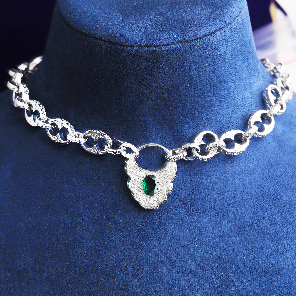 Bubble Letter Luxury Chain Necklace for Women with Emerald Pendant Real Gold Plated Copper Cubic Zirconia Hip Hop Jewelry