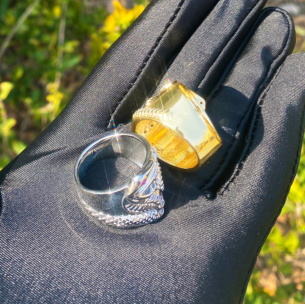 Bubble Letter Iced Out Snake Ring for Men Real Gold Plated Hip Hop Jewelry