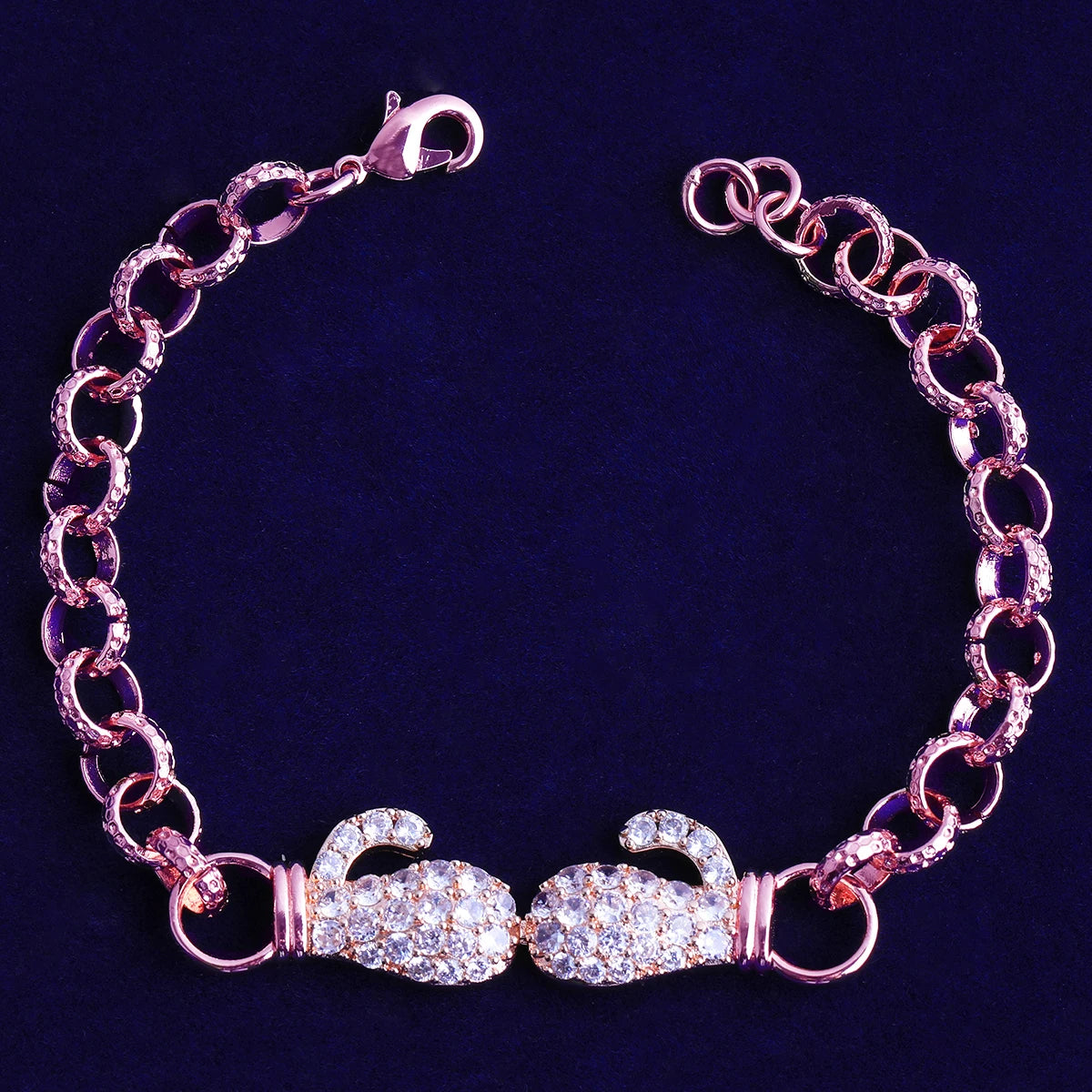 Bubble Letter Belcher Link Ice Boxing Gloves Bracelet for Women Real Gold Plated Hip Hop Jewelry