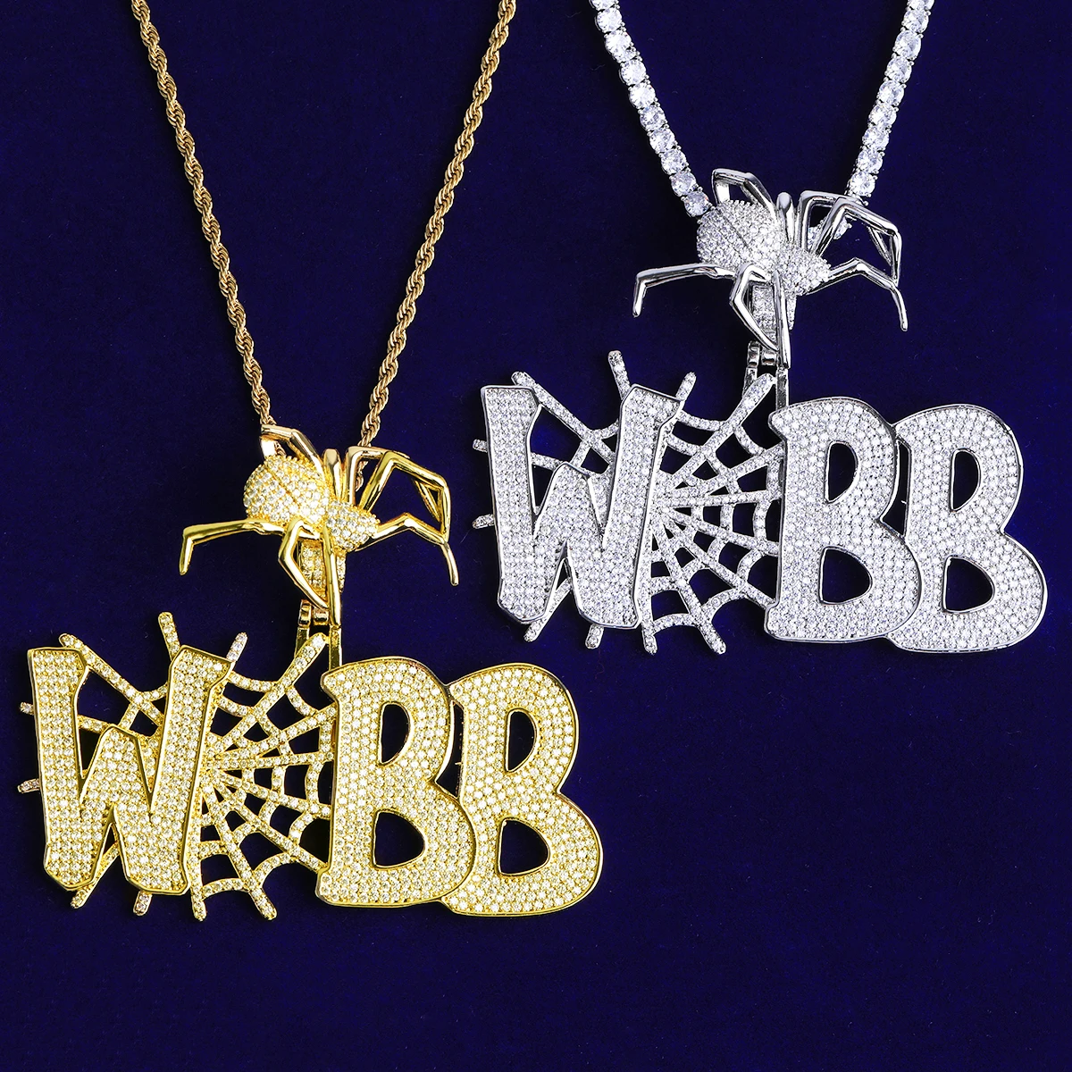 Bubble Letter Iced Out Webb Spider Bail Necklace Pendant for Men 5A Cubic Zirconia Prong Setting Hip Hop Jewelry