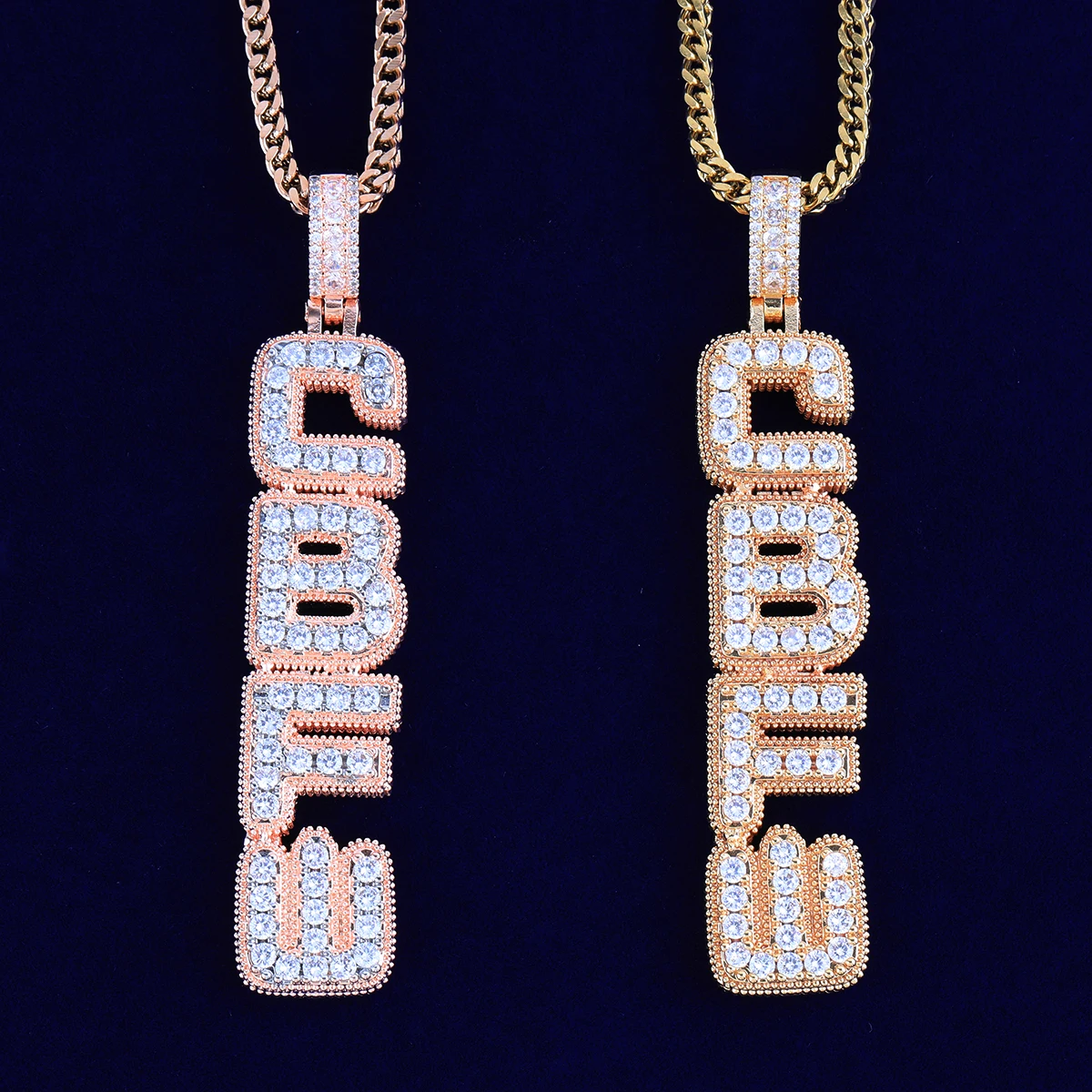 Bubble Letter Iced Out Custom Name Necklace for Men Vertical Version Prong Setting Personalized Cubic Zirconia Hip Hop Jewelry