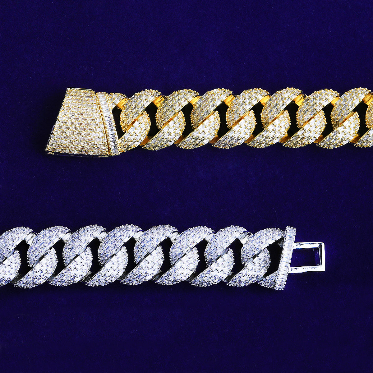 Bubble Letter 25mm Special Clasp Baguette Cuban Link Chain for Men 5A Cubic Zirconia Gold Plated Hip Hop Jewelry