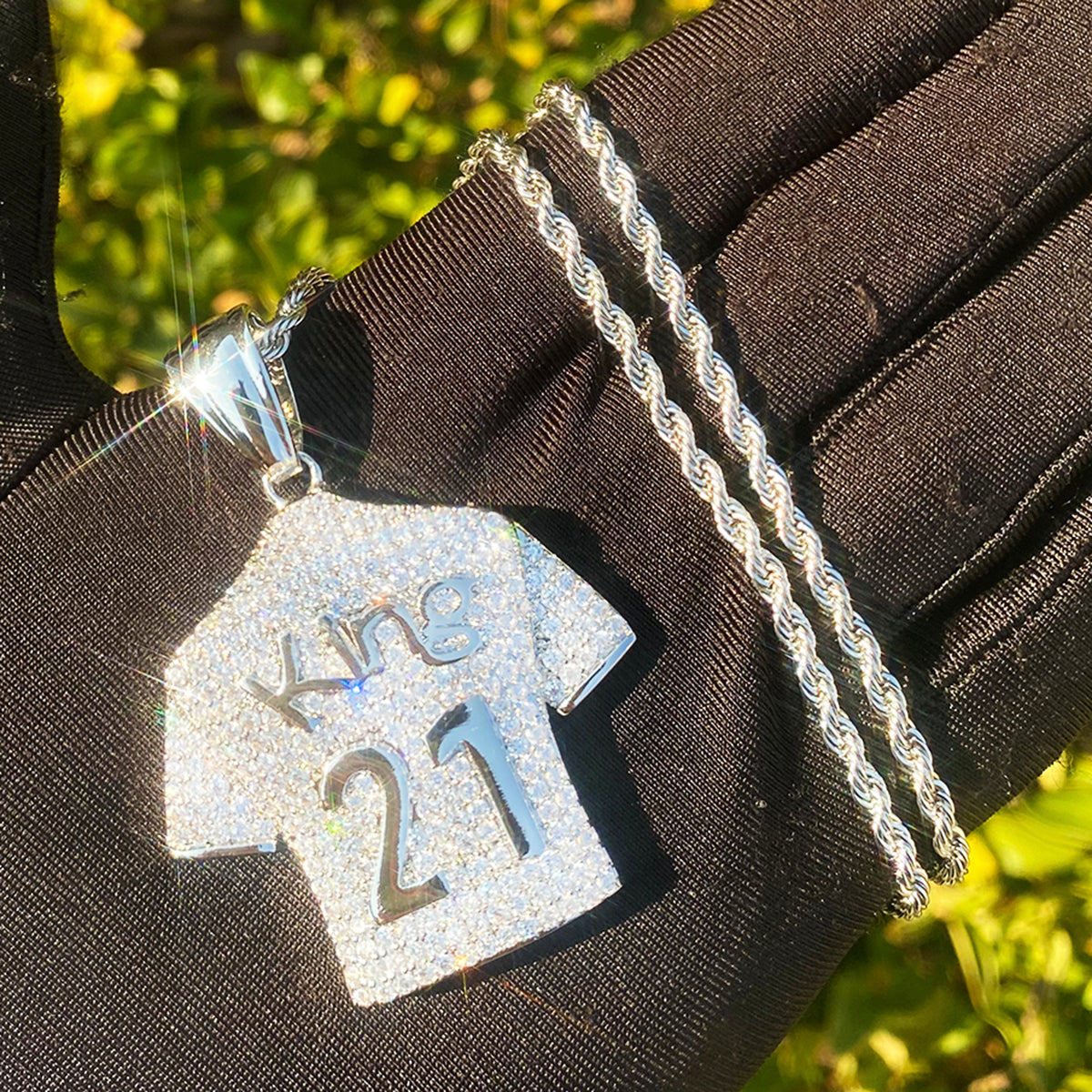 Bubble Letter Iced Out King 21 Necklace Pendant for Men 5A Cubic Zirconia Hip Hop Jewelry