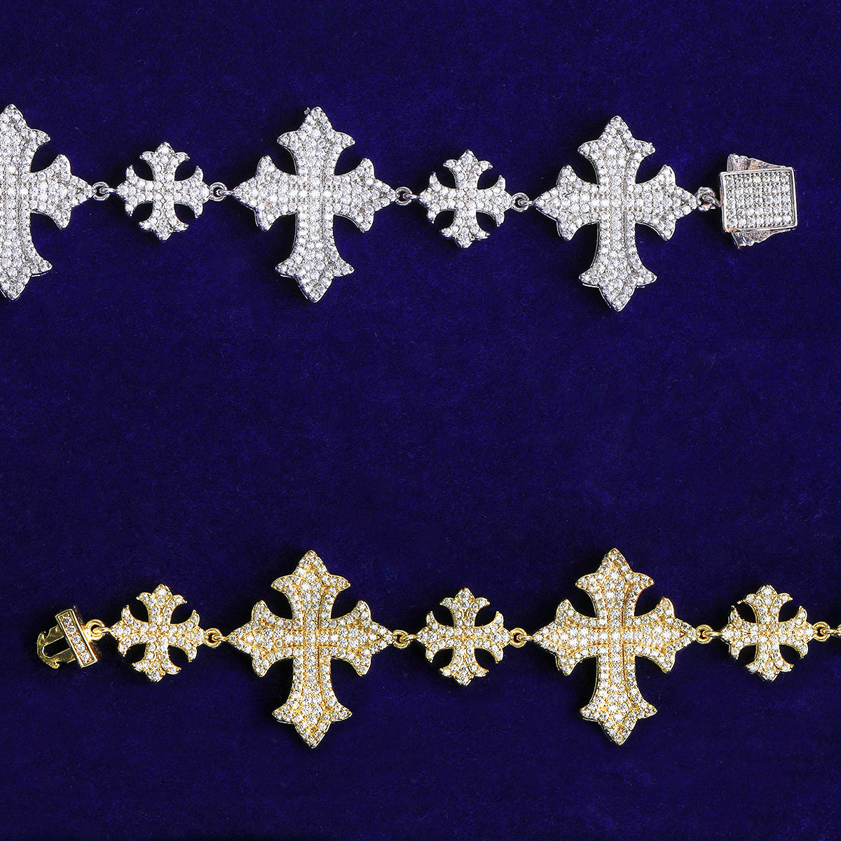 Bubble Letter Iced Out Cross Link Chain for Men Necklace Choker Prong Setting Hip Hop Jewelry