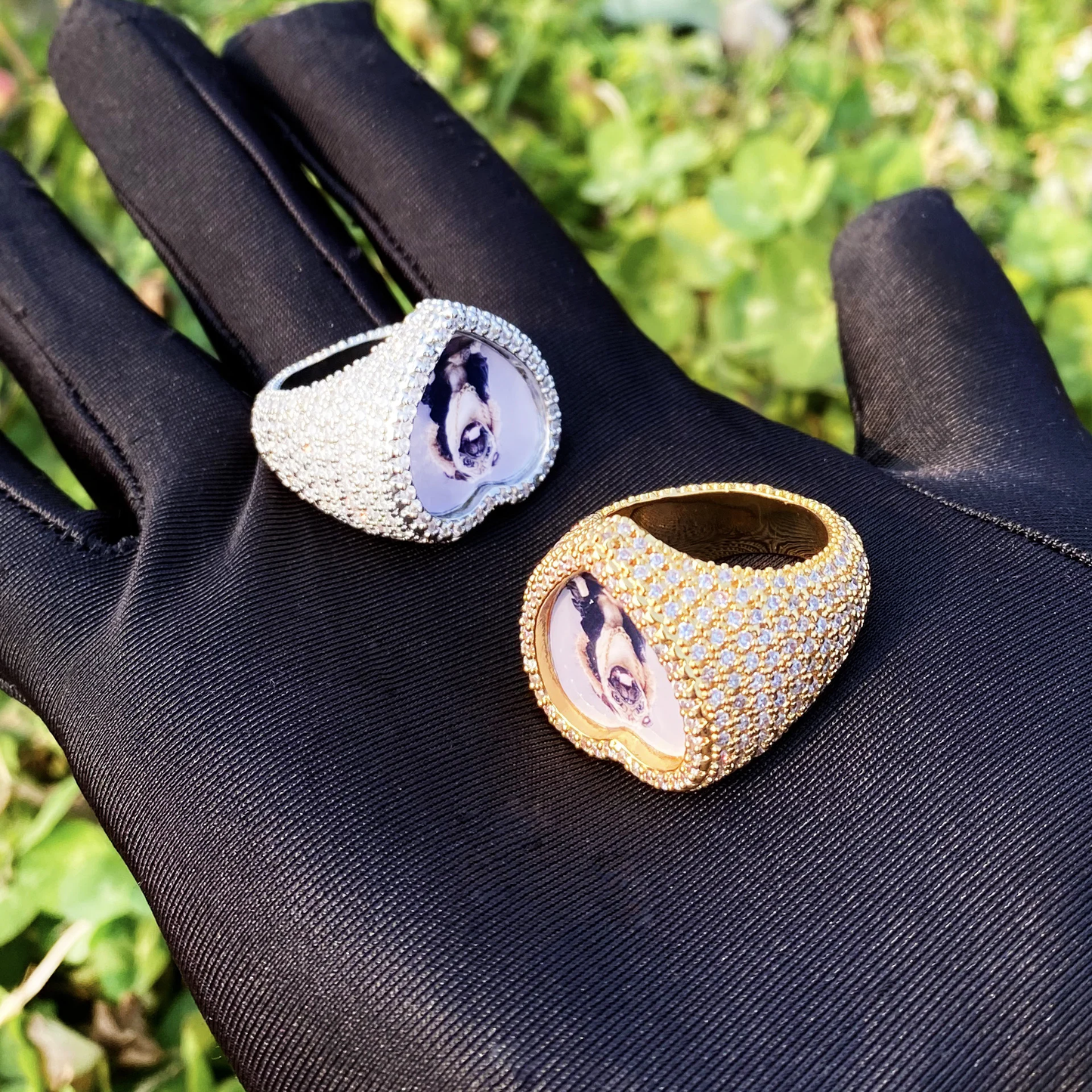 Bubble Letter Iced Out Custom Photo Heart Ring for Women Personalized Picture Cubic Zirconia Hip Hop Jewelry