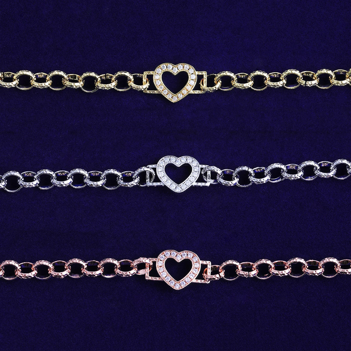 Bubble Letter Iced Out Ring Link Bracelet Heart for Women Real Gold Plated 5A Grade Hip Hop Jewelry