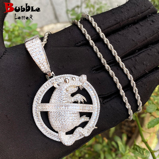 Bubble letter Micro Pave Mouse Pendant Necklace for Men Iced Out Cubic Zirconia Real Copper Hip Hop Jewelry