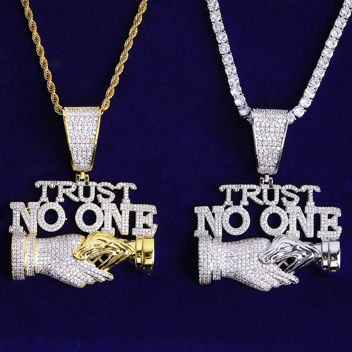 Bubble Letter Iced Out Trust No One Necklace Pendant for Men 5A Cubic Zirconia Prong Setting Hip Hop Jewelry