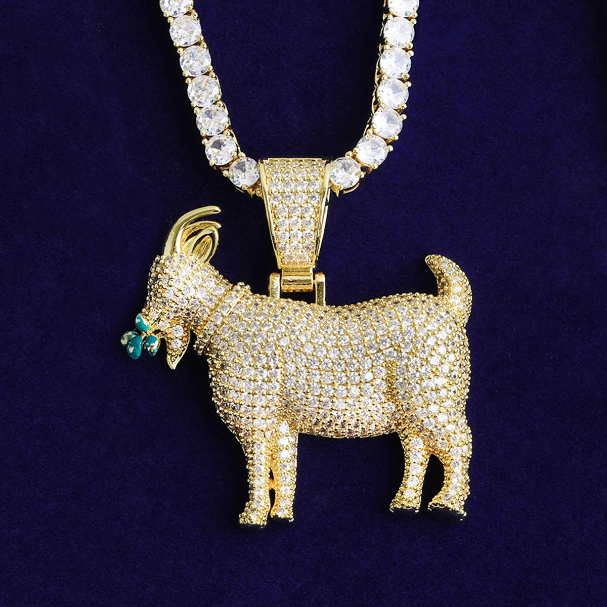 Bubble Letter Iced Out Goat Grass Necklace Pendant for Men Real Gold Plated 5A Cubic Zirconia Hip Hop Jewelry