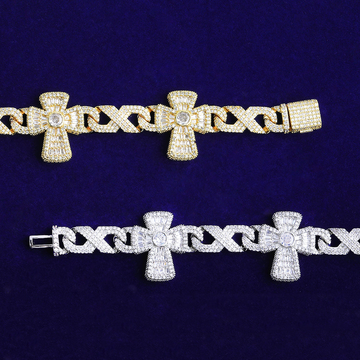 Bubble Letter Iced Out Cross Infinity Link Chain for Men 5A Cubic Zirconia Gold Plated Hip Hop Jewelry