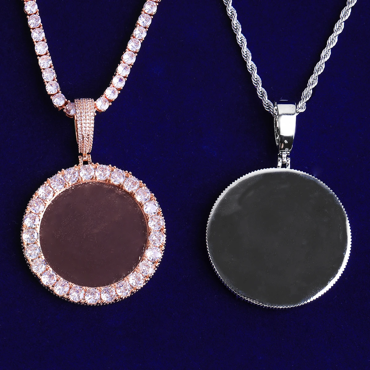 Bubble Letter Iced Out Solid Back Custom Photo Pendant for Men 5A Cubic Zirconia Prong Setting Hip Hop Jewelry