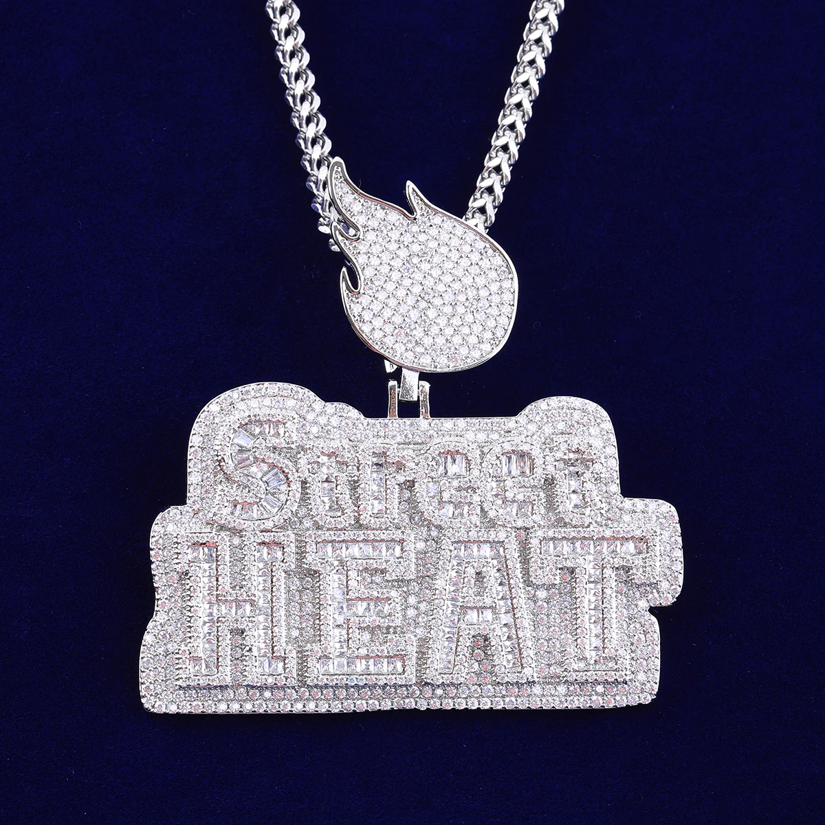 Bubble Letter Iced Out Street Heat Necklace Pendant for Men Micro Pave Fire Bail Real Gold Plated Hip Hop Jewelry